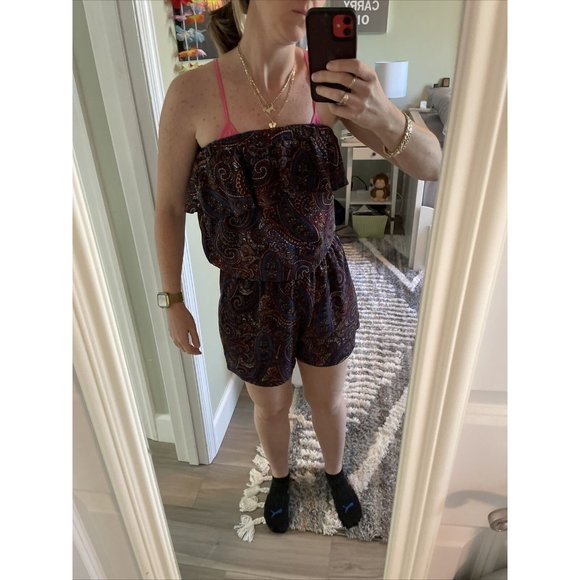 Gianni Bini Shorts Romper navy blue maroon paisley One Piece Womens Sm made USA‎ - Picture 4 of 8